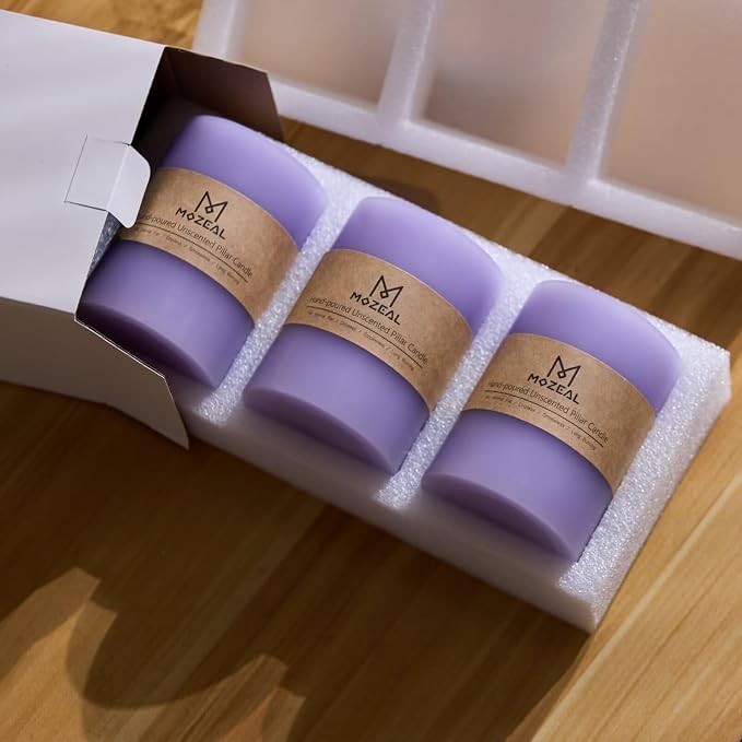 MOZEAL 3" x 4" Hand-Poured Unscented Lavender Candle, Dripless Light Purple - Image 5