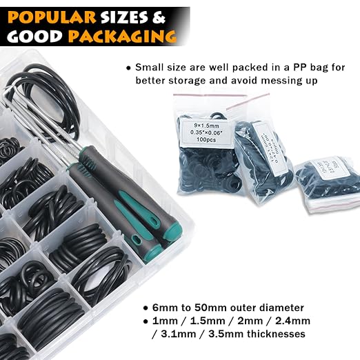 KOOTANS 32Size 1225Pcs Metric Nitrile Rubber O Rings Assortment Kit + 4pcs - Image 5