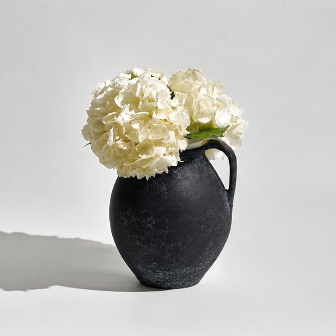 LB2 Black Ceramic Large Vase, 11.2" Tall Zen Style Vase, Terra Cotta Pitcher - Image 6