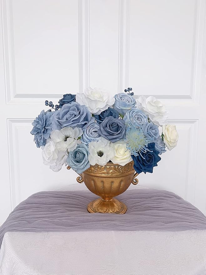 FACINOC Roses Artificial Flowers Blue Bouquet Box Set Fake Flower - Image 6