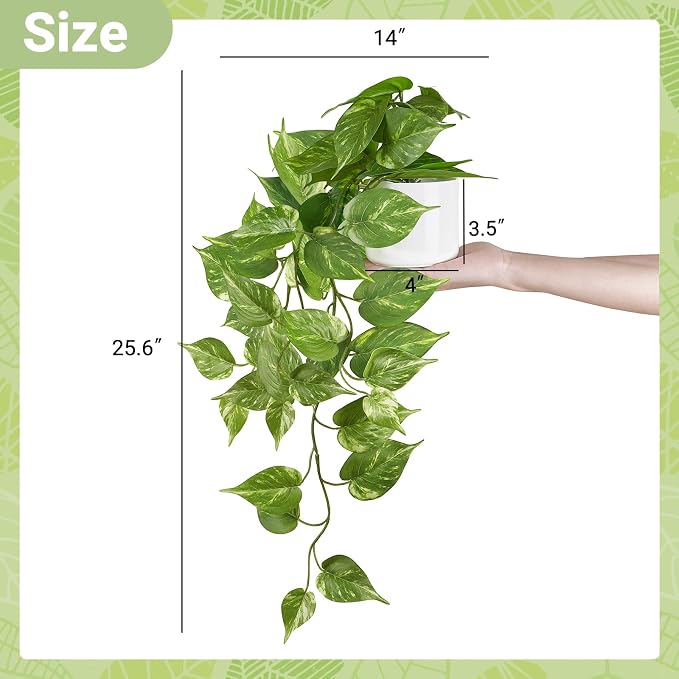 Mkono Fake Hanging Plants with Ceramic Pot, Realistic Greenery Look, Modern - Image 5