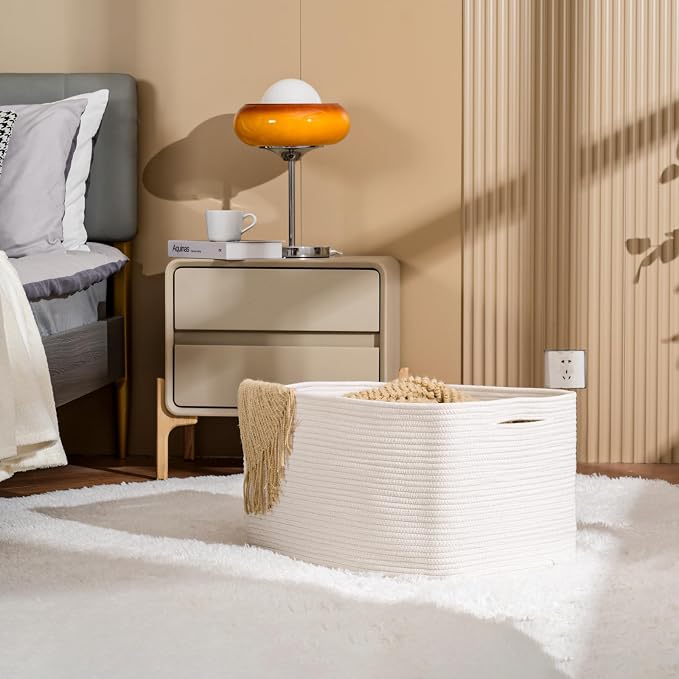 ICERZCZ Large Rectangle Blanket Basket, Large Storage Basket, Cotton Rope Woven - Image 2