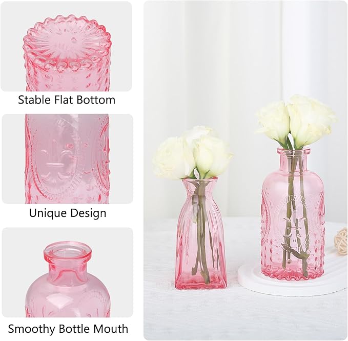 22 Pack Pink Glass Bud Vases, Vintage Small Flower Vases - Image 5