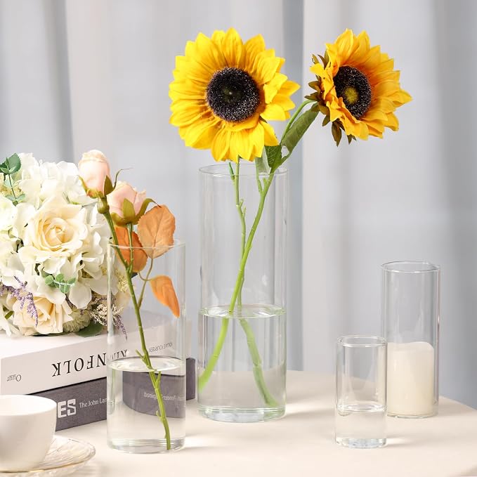 Fixwal 12pcs Clear Glass Cylinder Vases, 10 Inch Tall | Cylinder Vases - Image 3