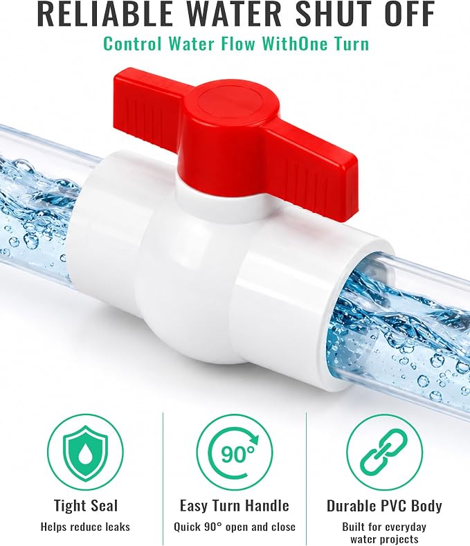 1 Inch PVC Ball Valve 6 Pack Fits 1.315" OD PVC Pipe, Shut Off Valve | Heavy - Image 7