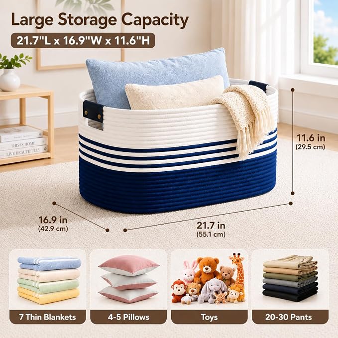 Laundry Hamper with Handles, 72L Rope Laundry Basket, toys and laundry in - Image 2