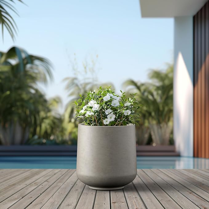 Kante Large Round Curved Weathered Concrete Planter 16.5" Dia, Outdoor | Rubber - Image 5