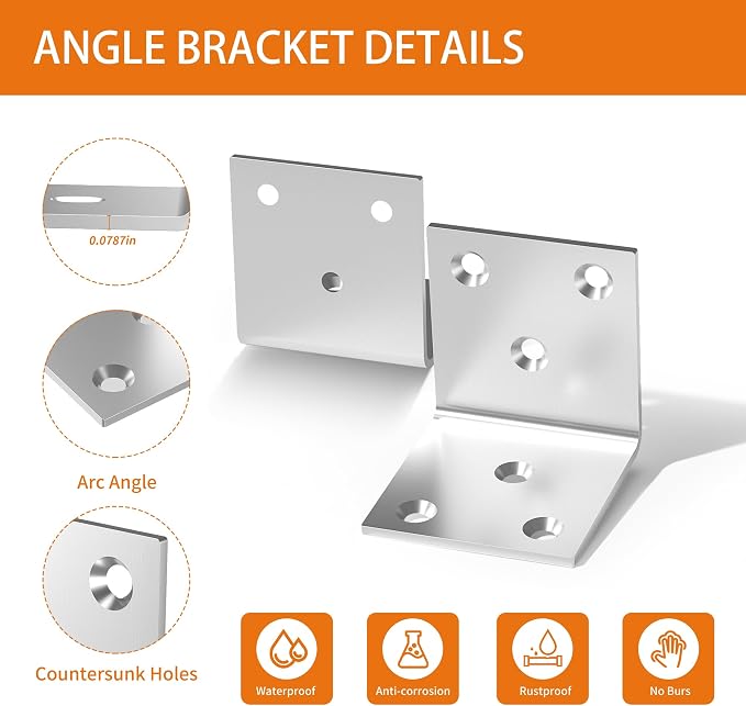 40Pcs Stainless Steel Angle Bracket 2In Heavy Duty Corner Brackets - Image 4