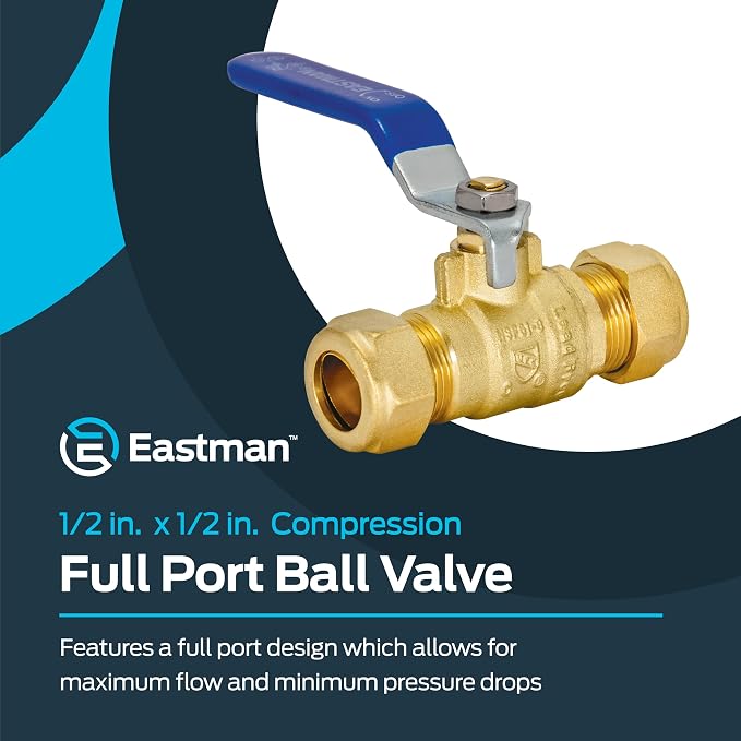 Eastman 1/2 Inch Compression Heavy Duty Full Port Ball Valve, Brass Plumbing - Image 2