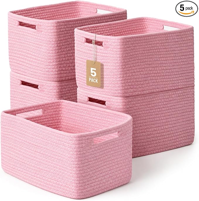 5 Pack Woven Storage Baskets, Decorative Storage Bins by YILOBI