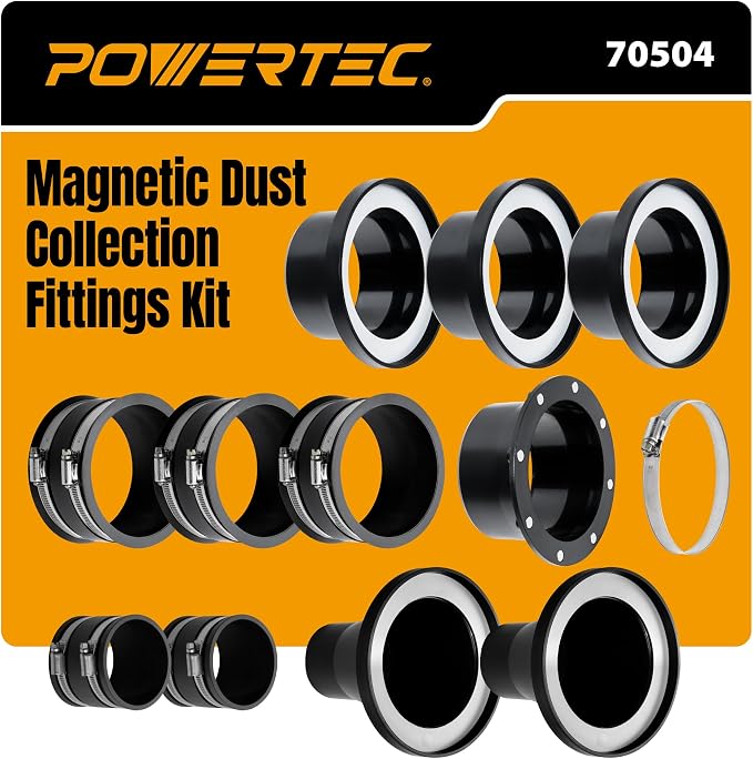 POWERTEC 4” & 2-1/2" Magnetic Dust Collection Fittings Complete Setup Kit by POWERTEC