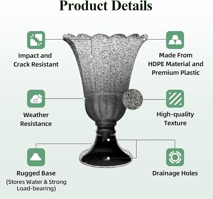 Tall Plastic Urn Planters and Pedestal - Image 3