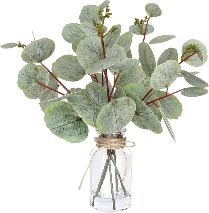 Muhanjia Artificial Eucalyptus Stems in Glass Vase by Muhanjia