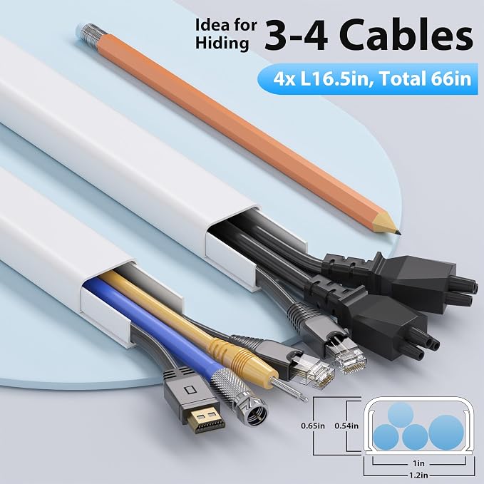 ZhiYo 66" Cord Covers for Wires on Wall, 1.2" W x 0.7" H | Fits 3-4 Cords - Image 2