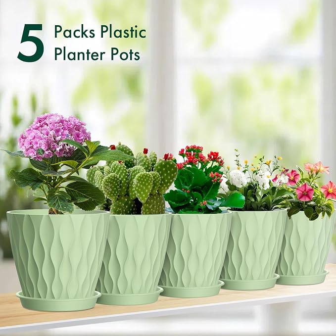 Meowell 4 inch Small Plastic Nursery Pots, 5 Pack Water Ripples Plant Pots - Image 7