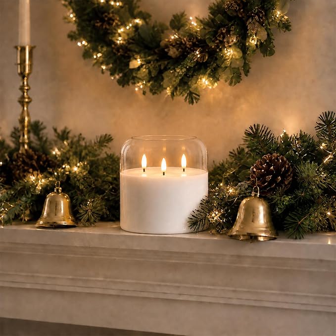Homemory Pure White Large Glass Flameless LED Candle, 3 Wicks, Remote Timer | - Image 7