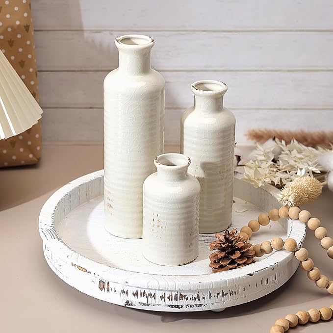 White Ceramic Vase Set of 3, Rustic Vase - Image 6