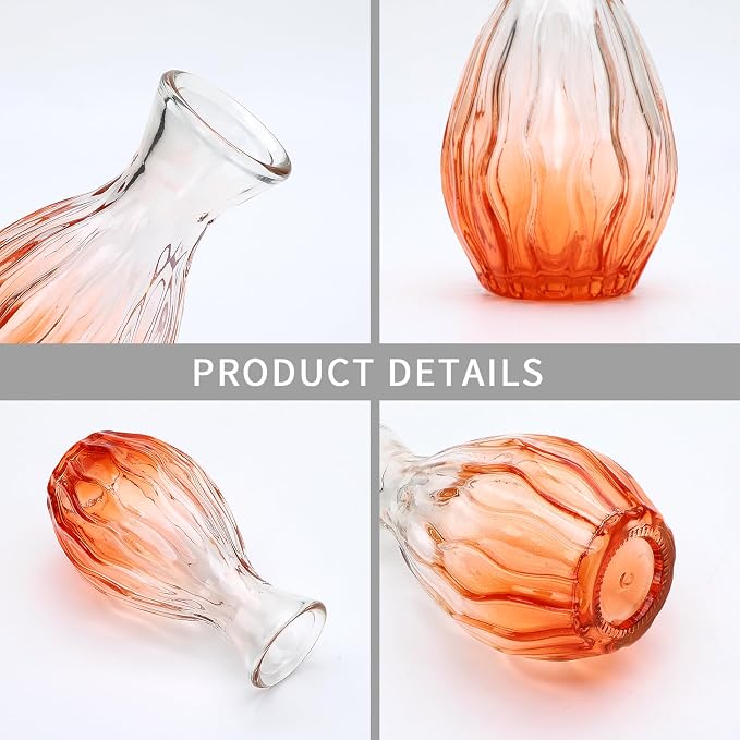 Glass Bud Vases Set of 4, Small Orange Flower Vases - Image 3