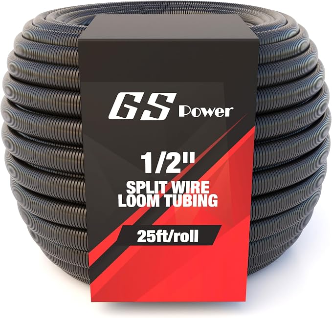 GS Power 1/2 Inch x 25ft Split Wire Loom Tubing, Split Cable Sleeve Cord by GSPower