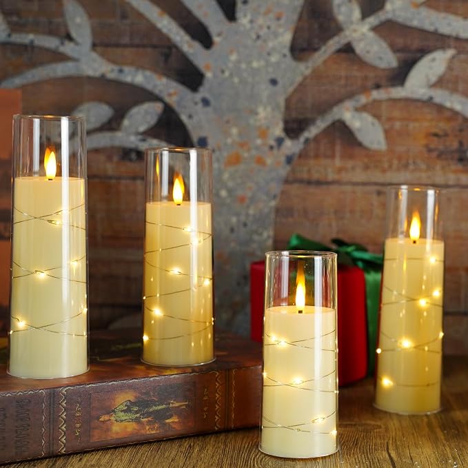 Eebuss Flameless Candles with Embedded Star String, Battery Operated LED Pillar - Image 3