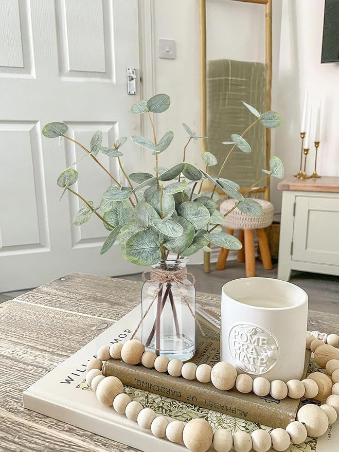 Bessol Artificial Eucalyptus Stems in Glass Vase - Image 8
