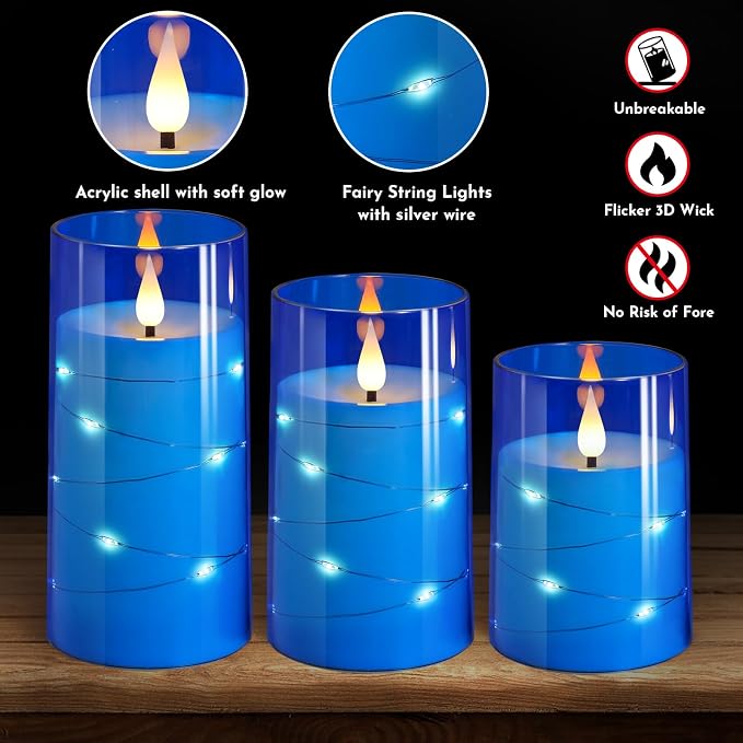 NURADA Flickering Flameless Candles: 3D Wick Built-in Star String Lights - Image 4
