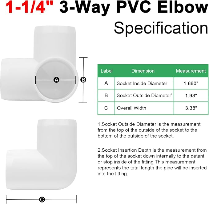 4Pack 1-1/4IN 3-Way Elbow PVC Fittings Furniture Grade SCH40 1-1/4" Tee 3 Way - Image 2
