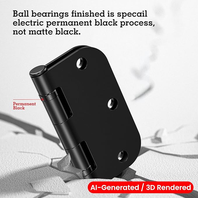 TDCHINGES Rounded Matte Black Door Hinges 3.5 Inch 5/8" Lasting No Squeak | 24 - Image 4