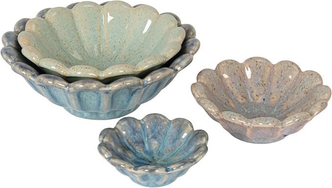 Creative Co-Op 4-Piece Stoneware Flower Shaped Bowl Set in Reactive Glaze by Unknown