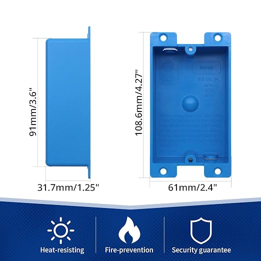 1-Gang Old Work Shallow Outlet Box, 8 Cu in, ETL Certified ，1 Pack | Blue PVC - Image 2