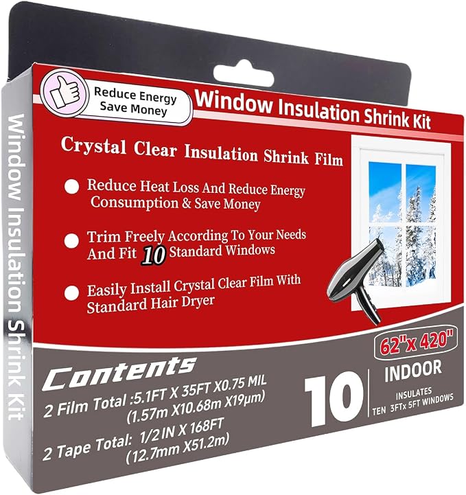 Indoor Window Insulator Kit- 10Windows（62-Inch x 420-Inch） by FonsBleaudy%C2%A0