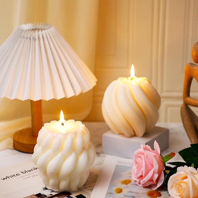Threlaco 2 Pcs Decorative Pillar Candles Modern Aesthetic Knot Ball Swirl - Image 4