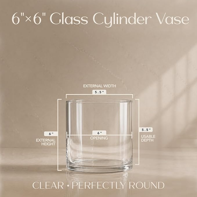 Royal Imports Glass Cylinder Flower Vase 6" Tall, Floating & Votive Candle - Image 2