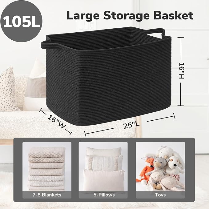 Goodpick 105L Extra Large Woven Rope Blanket Basket, Pillows & Clothes - Image 3