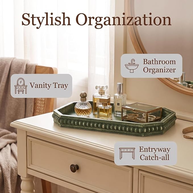 Hrastany Green Wood Decorative Tray, Coffee Table Tray - Image 3