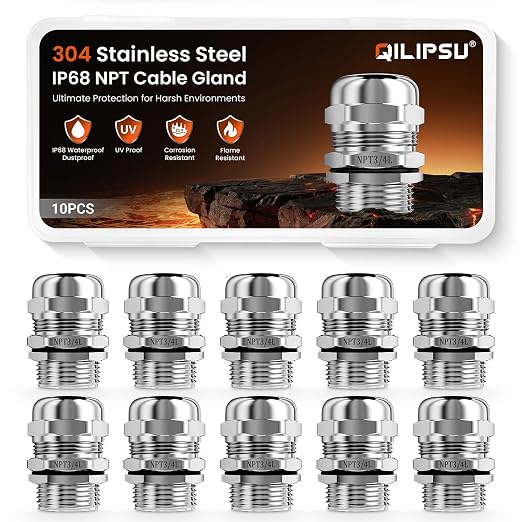 QILIPSU 10pcs 3/4" NPT 304 Stainless Steel Cable Gland Waterproof IP68 Metal by QILIPSU
