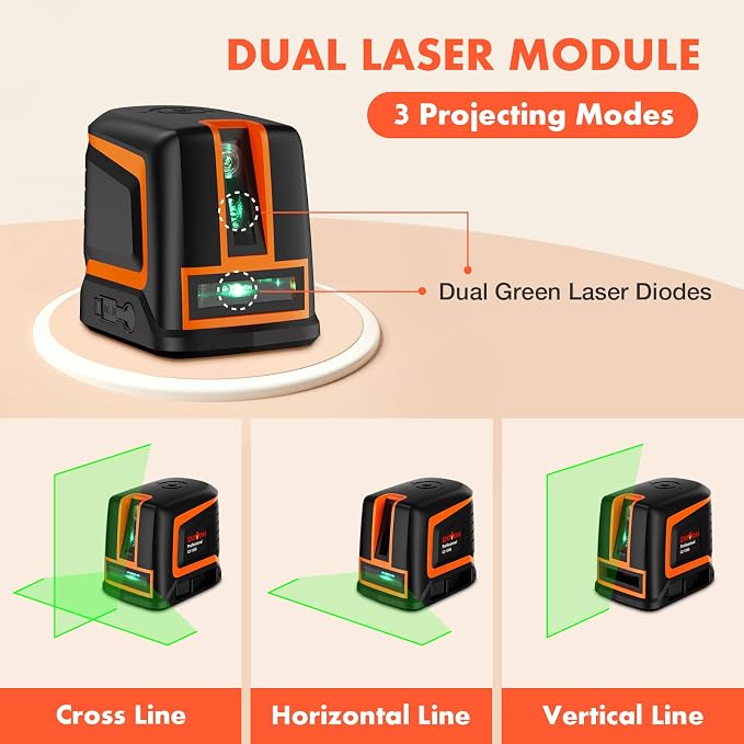 Rechargeable Laser Level Self Leveling Cross Line, C2-120G | Green Beam - Image 2