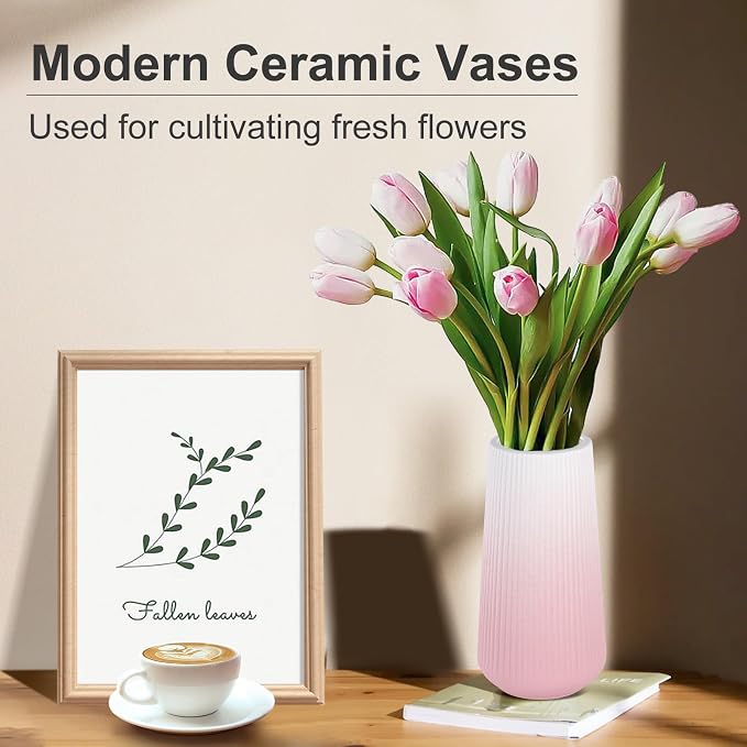 Gradient Pink Ceramic Vase, GUKJOB Cute Flower Vase - Image 3