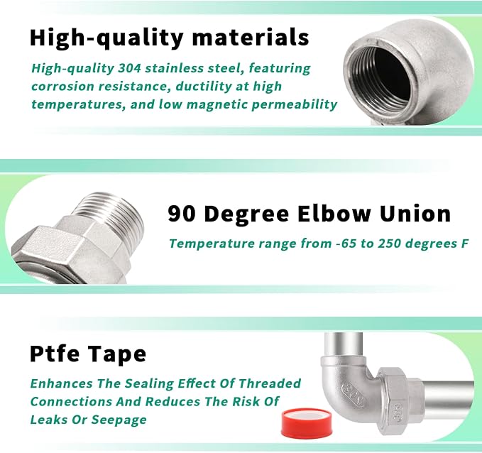 2 Pcs 304 Stainless Steel 90 Degree Elbow Union, 3/4" NPT Threaded Female x - Image 4