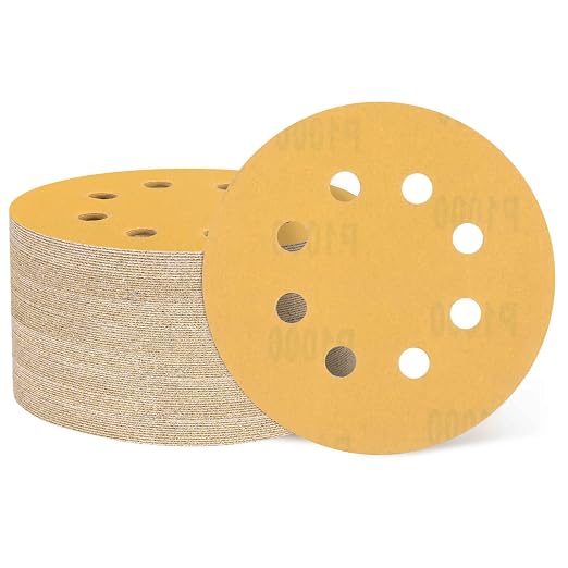 HARFINGTON 100Pcs 5Inch Sanding Discs 1000Grit Yellow Aluminum Oxide 8 Hole | by HARFINGTON