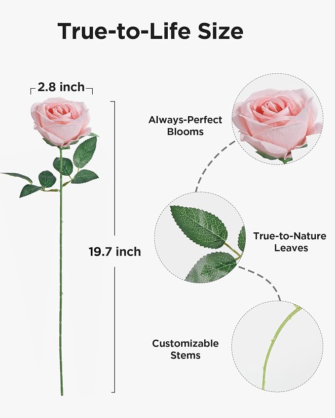 InnoGear Blush Roses Artificial Flowers 50 Pcs Fake Velvet Silk Rose Floral | - Image 2