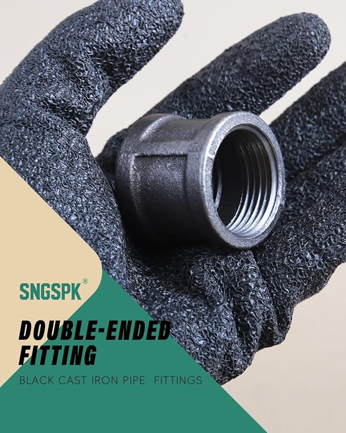 Black Cast Iron Pipe Coupling Fittings, 3/4 Inch Female Thread Connectors - Image 2