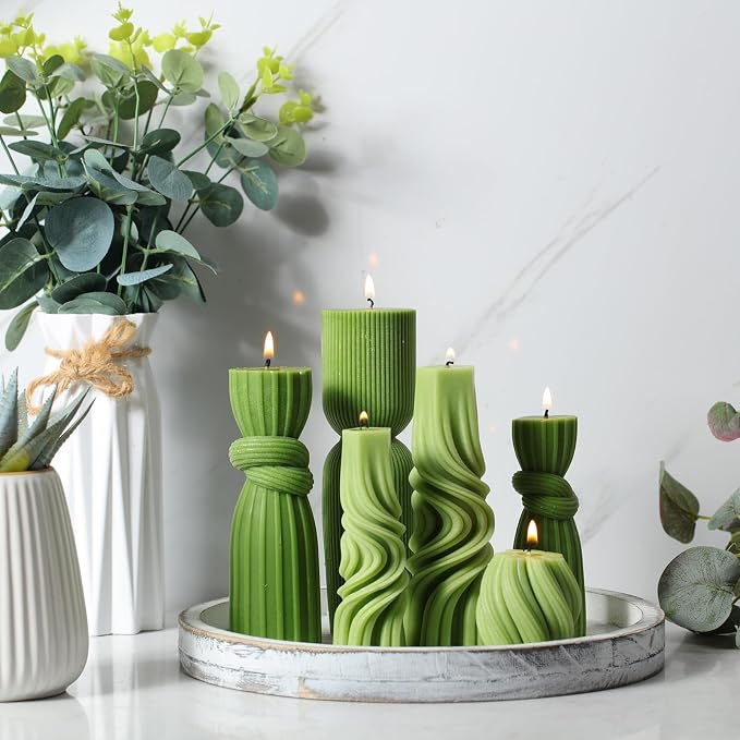 Threlaco 6 Pcs Ribbed Pillar Candles, 2.36-6.89 Inch Heights, Modern Spiral - Image 6