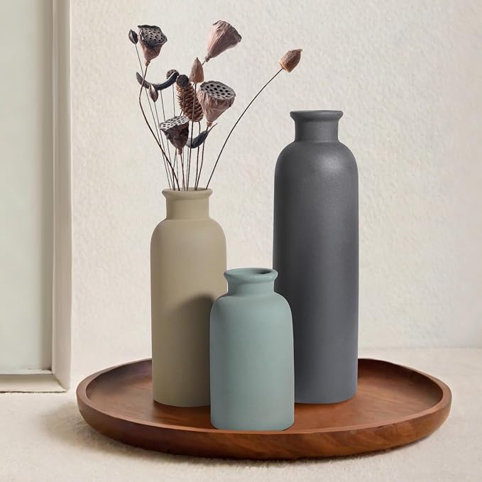 Small Ceramic Vase Set of 3, Boho Modern Flower Vase Room Decor, Farmhouse Decor - Image 6