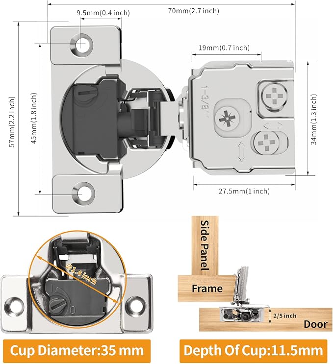 60 Pack 1-3/8" Overlay 4D Soft Close Concealed Hinges - Image 6