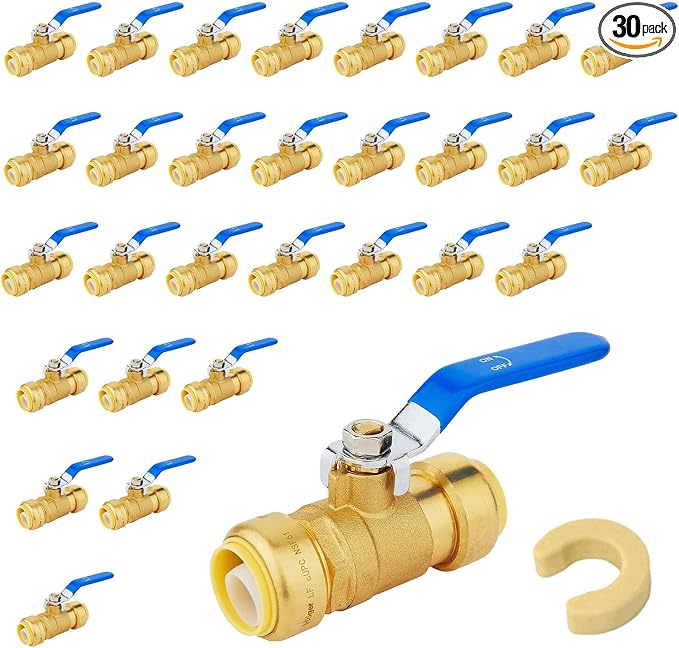 1/2" Ball Valves, 30 Pack Push Fit Shut Off Valves by Unknown