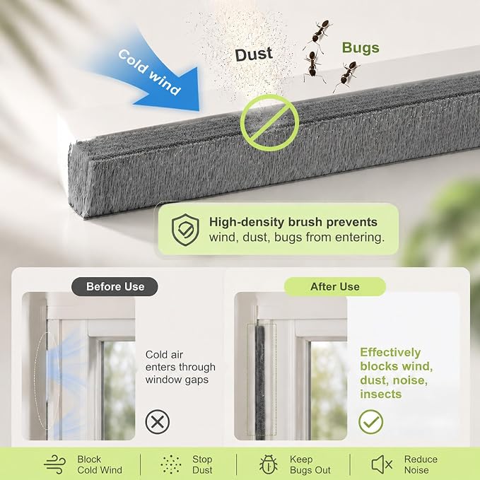 ZOMPAGO Brush Weather Stripping Door Window Seal, 0.2 x 0.4 x 66 FT | Felt - Image 4