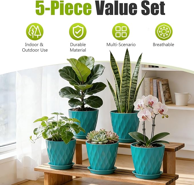 8 Inch Plastic Plant Pots, Planters - Image 2