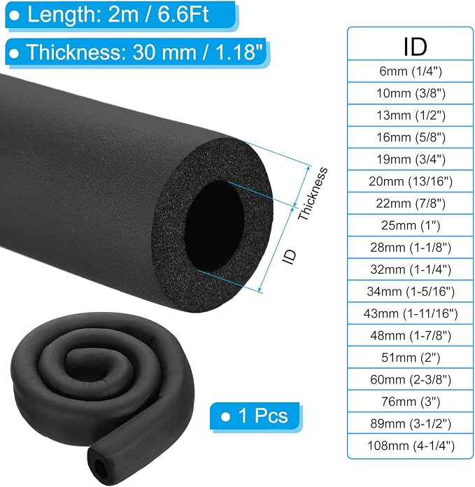 PATIKIL 1-5/16" ID x 6.6Ft Pipe Insulation Foam Tube, Pipe Cover Wrap Roll Bar - Image 2