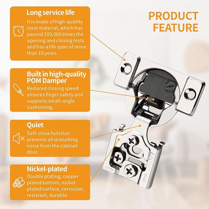 30 Pack 1/2" Overlay 4D Soft Close Concealed Hinges - Image 5